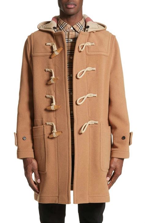 burberry mens full length wool with hood|burberry wool blend duffle.